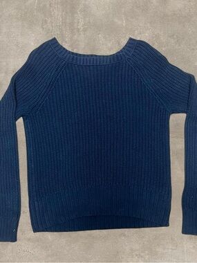 American Eagle Chunky Knit Sweater M Navy Blue Cropped Cozy
